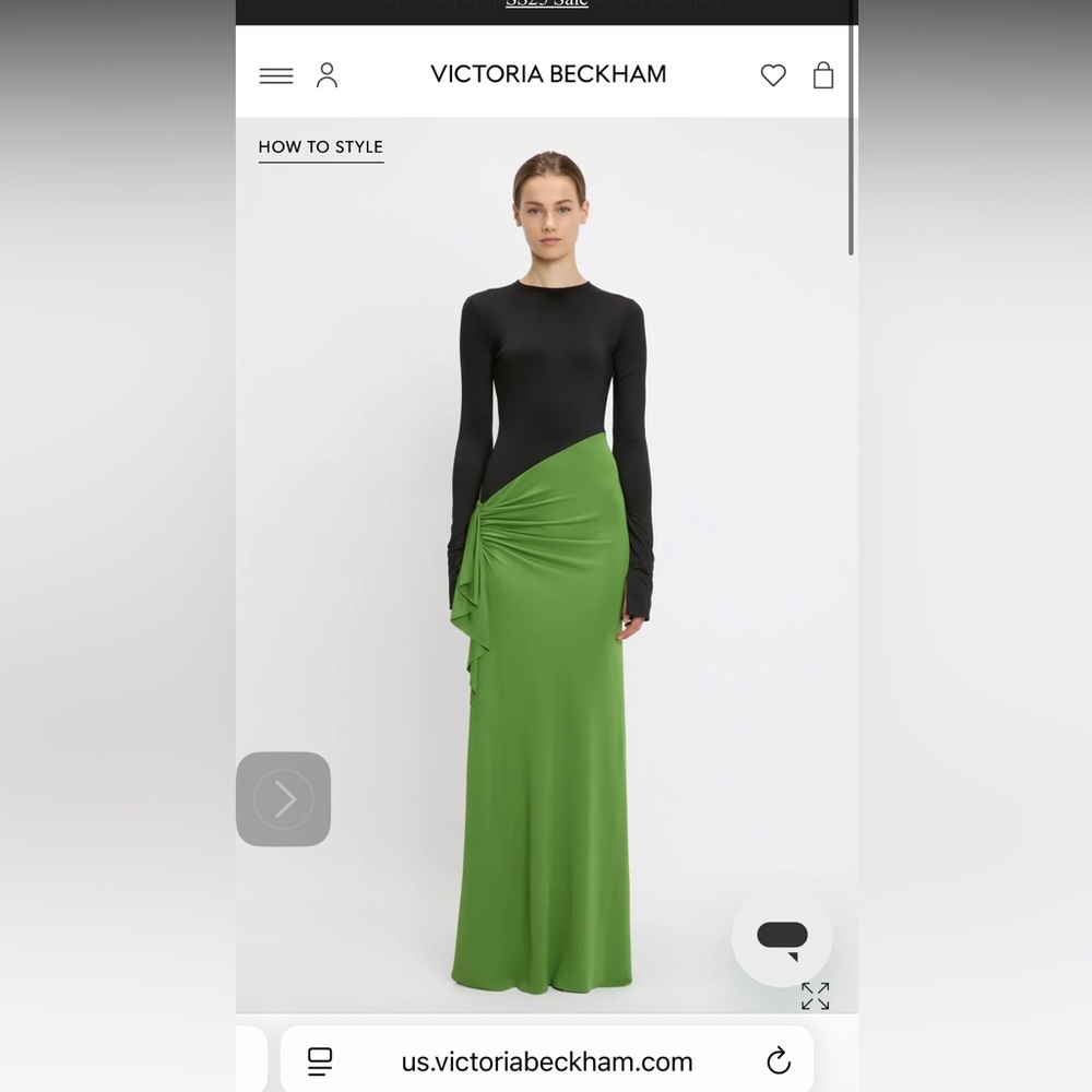 Victoria Beckham Long Sleeve Ruched Detail Gown